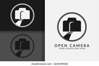 Simple Minimalist Camera Photography Logo Design with a Lens Concept that is Likened to an Open Door Concept.