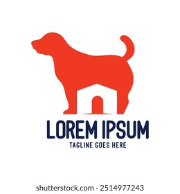 Simple Minimalist Canine Dog Puppy with Home House for Pet Veterinary Logo Design Vector