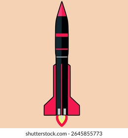 Ilustración vectorial de dibujos animados simple y minimalista de un misil que se lanza