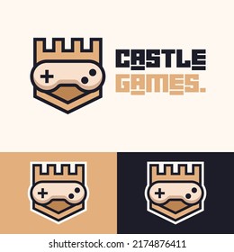 simple minimalist castle gamepad joystick logo design