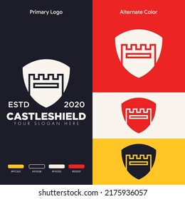diseño simple minimalista del logotipo del escudo de castillo