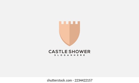 simple minimalist castle shield logo design