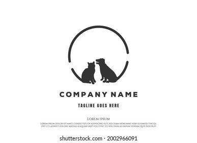 Simple Minimalist Cat Dog Pet Care Logo Design Vector