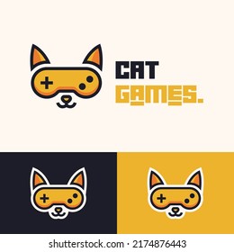 diseño simple minimalista del logotipo gamepad joystick del gato