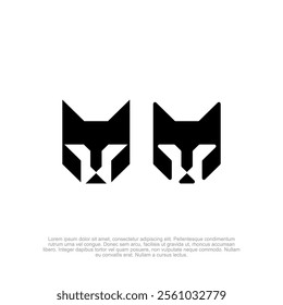 simple minimalist cat head logo illustration, modern bold black and white, rectangle flat cat logo set