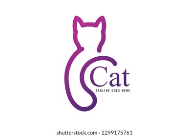 Simple Minimalist Cat Kitty Kitten Logo Design Vector