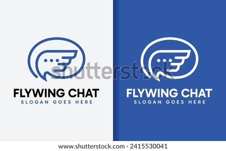 Simple Minimalist Chat Bubble Combined with Bird Wing Design Concept. Vector Logo Illustration.