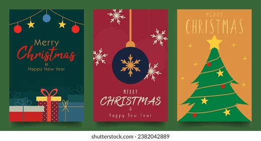 simple minimalist Christmas vector design illustration background with gift, ornament and Christmas tree theme design. for banner, poster, card, social media, promotion