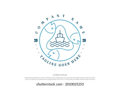 Simple Minimalist Circle Circular Fish for Seafood Restaurant Product Logo Design Vector