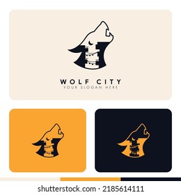 simple minimalist city inside wolf silhoutte logo design