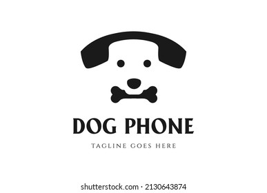 Teléfono de llamadas simple y minimalista con vectores de diseño con logotipo de cara de perro