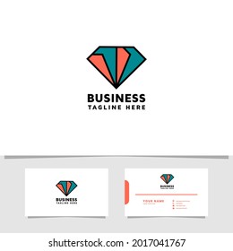 Simple and minimalist colorful diamond logo with business card