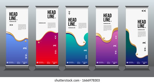 Simple and minimalist colourful fluid and liquid shape roll up banner for layout design templates
