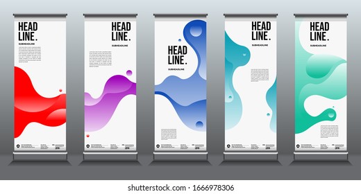 Simple and minimalist colourful fluid and liquid shape roll up banner for layout design templates
