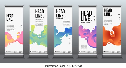 Simple and minimalist colourful fluid and liquid shape roll up banner for business
