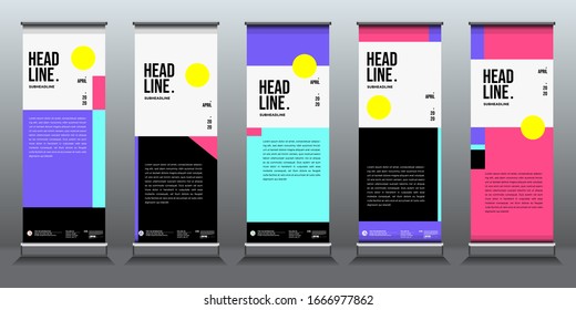 Simple and minimalist colourful geometric roll up banner layout design templates
