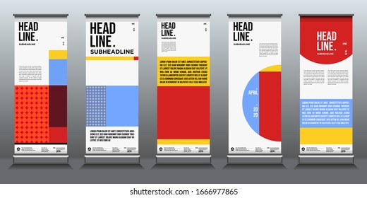Einfache und minimalistische, farbige, geometrische Roll-Up-Bannerlayoutvorlagen
