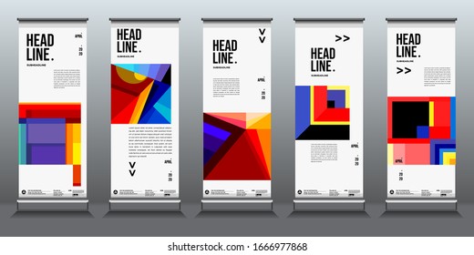 Simple and minimalist colourful geometric roll up banner layout design templates
