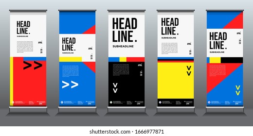 Simple and minimalist colourful geometric roll up banner layout design templates
