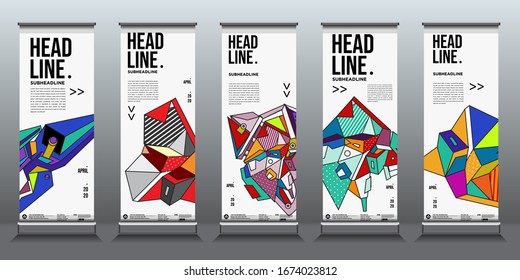 Simple and minimalist colourful geometric roll up banner for business
