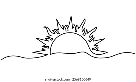 Simple and minimalist continuous line drawing of sun icon. Sun continuous line icon vector illustration