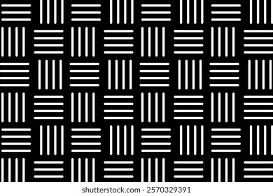 Simple and minimalist crosshatch design pattern. Rattan wave background. Grunge organic stroke on horizontal canvas. Vector illustration. Wicker basket wallpaper
