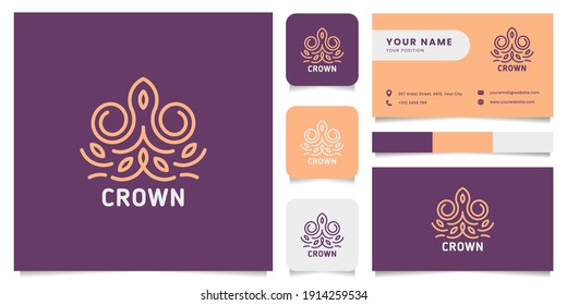 Simple and minimalist crown logo, with business card, icon, and color palette