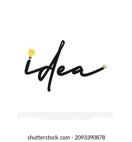 simple and minimalist cursive idea logo with wires and blub concept in vector format. 