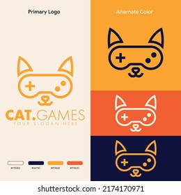 einfaches minimalistisches, süßes Katzenjoystick-Gaming-Logo