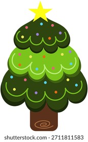 Simple Minimalista Lindo Dibujado A Mano Árbol De Navidad Con Puntos De Colores