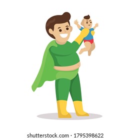 Simple minimalist cute super dad father character design illustration