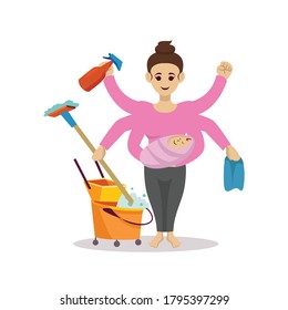 Simple minimalist cute super mom character design illustration