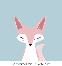 simple minimalist cute vector fox roses - children's illustration with girly colors