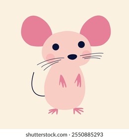 simple minimalist cute vector rose mouse - children's illustration with girly colors