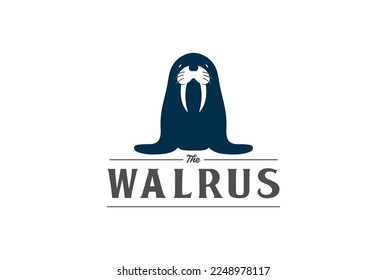 Simple Minimalist Cute Walrus Seal Cartoon Mascot Character Logo Design