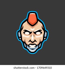Simple and Minimalist cyberpunk robotic techno head logo design vector template
