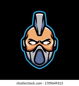 Simple and Minimalist cyberpunk robotic techno head logo design vector template