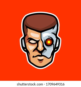 Simple and Minimalist cyberpunk robotic techno head logo design vector template