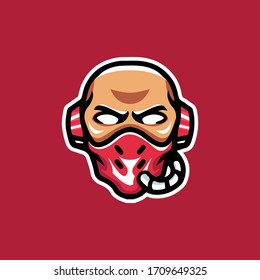 Simple and Minimalist cyberpunk robotic techno head logo design vector template
