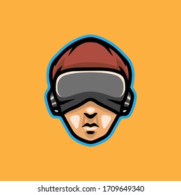 Simple and Minimalist cyberpunk robotic techno head logo design vector template