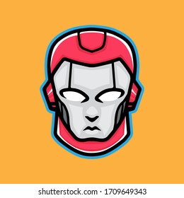 Simple and Minimalist cyberpunk robotic techno head logo design vector template