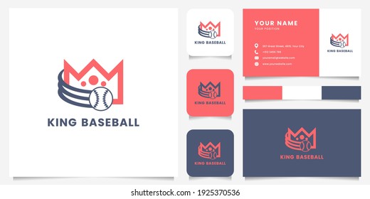 Einfaches und minimalistisches Logo für Baseball und Kronen mit Visitenkarte, Symbol und Farbpalette