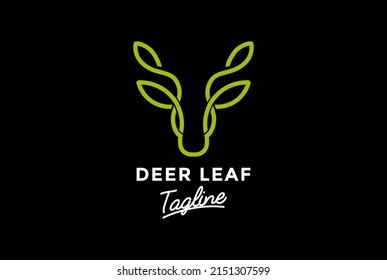 Sencillo Estadio Mínimo Antler Elk Stag con diseño de logotipo de la línea de árbol de hojas verdes