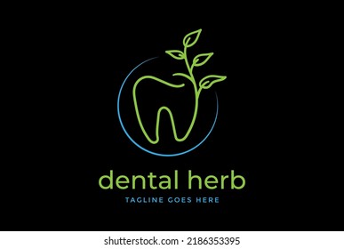 Simple Minimalist Dent Tooth Dental with Leaf Plant Tree Logo Design