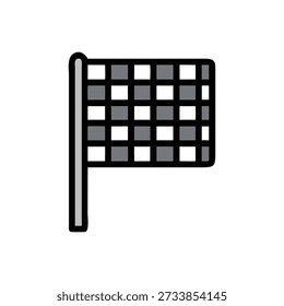 A simple minimalist depiction of a checkered flag with a White Background in flat style.
