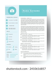 diseño minimalista simple plantilla cv con color azul suave, currículum vitae