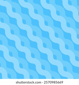 Simple minimalist design features diagonal, flowing waves in various shades of blue.