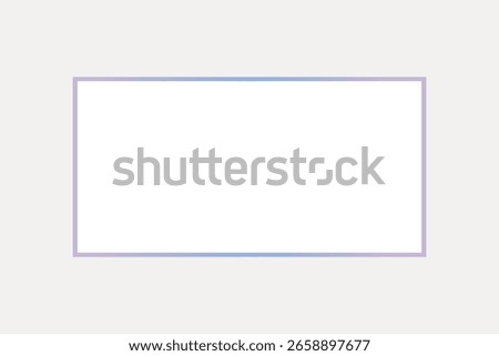 A simple, minimalist design featuring a blank white rectangle with a subtle purple border. The rectangle is centered on a light gray background, creating a clean, modern look. Frame vector.