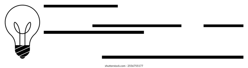 A simple minimalist design featuring a light bulb on the left side connected to horizontal lines stretching across the image. Ideal for creativity, innovation, technology, energy, and modern design