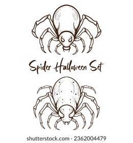 simple and minimalist design illustration, bundle set iof spider animal Halloween elements
